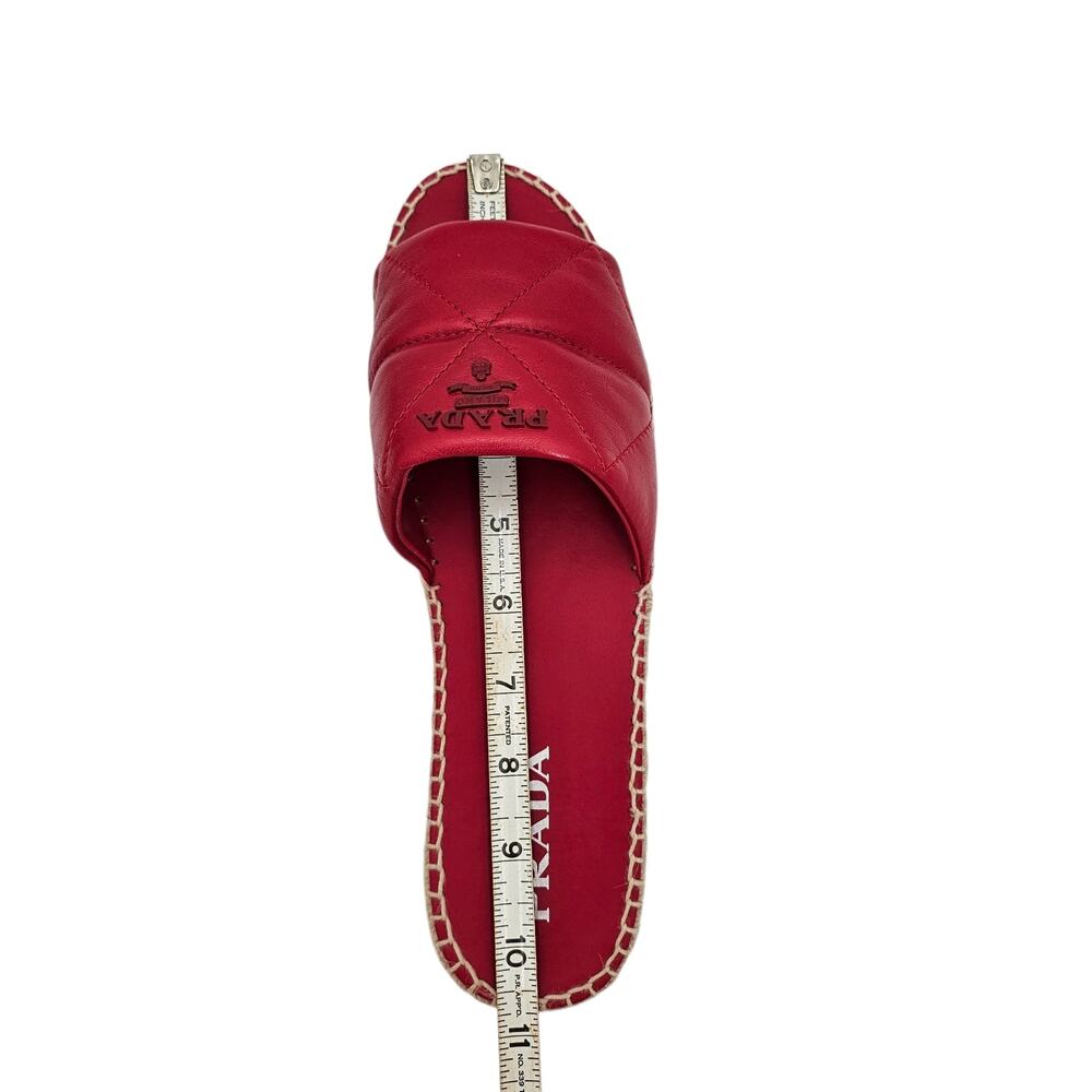 Prada Logo Flat Slide Espadrille Sandal Quilted Red Leather Size 41 US 11 - Picture 10 of 10